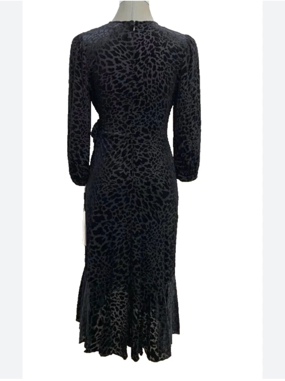Calvin Klein Black Leopard-Print Long Sleeve Midi Dress